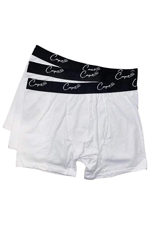 Pamuklu Likralı 3'lü Beyaz Penye Boxer