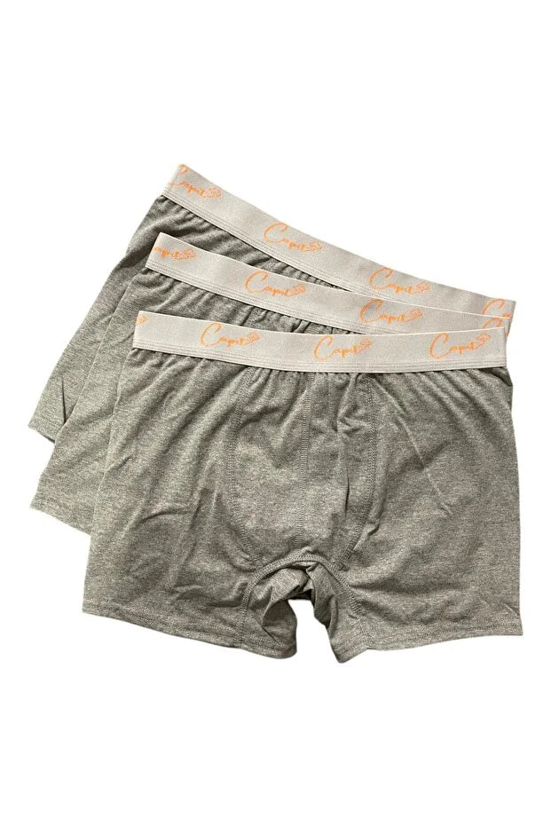 Pamuklu Likralı 3'lü Gri Melanj Penye Boxer