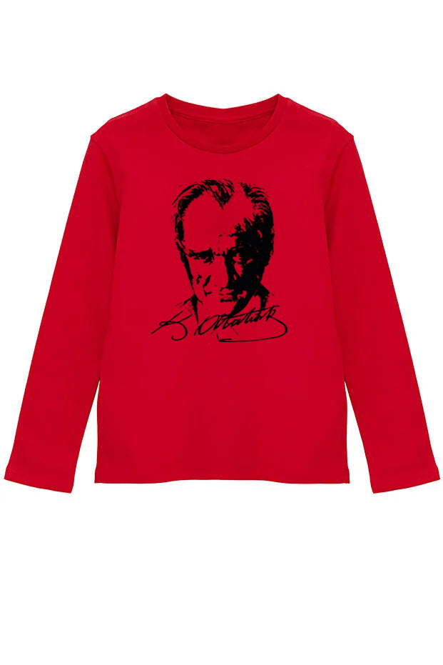 Pamuklu Uzun Kollu Atatürk Baskılı 23 Nisan 29 Ekim Çocuk Tişörtü