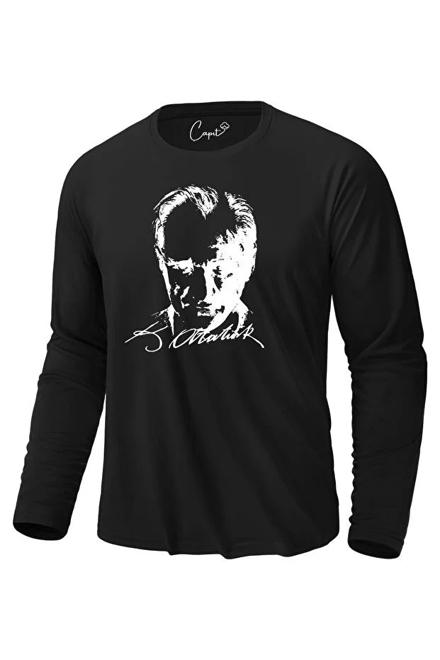 Baumwoll-Langarmshirt für Erwachsene mit Atatürk-Druck für den 23. April und 29. Oktober