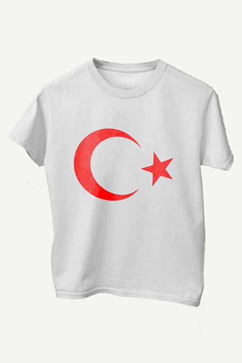 Baumwoll-T-Shirt für Kinder mit Halbmond-Stern-Aufdruck zum 23. April