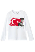 Pamuklu Uzun Kollu Ay-Yıldız Gazi M.Kemal Atatürk Baskılı 23 Nisan 29 Ekim Çocuk Tişörtü