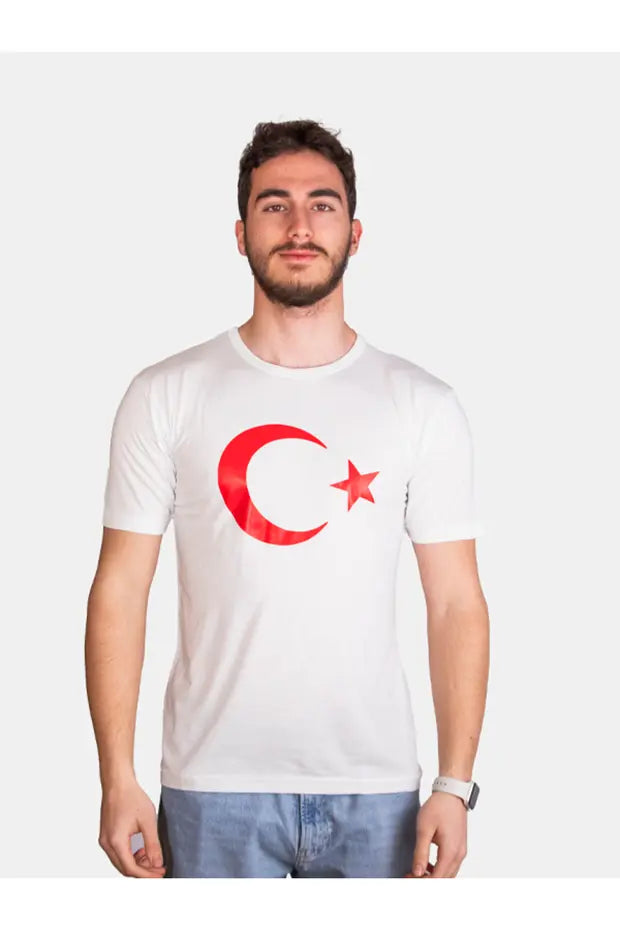 Baumwoll-T-Shirt mit Halbmond-Stern-Druck für Erwachsene zum 23. April