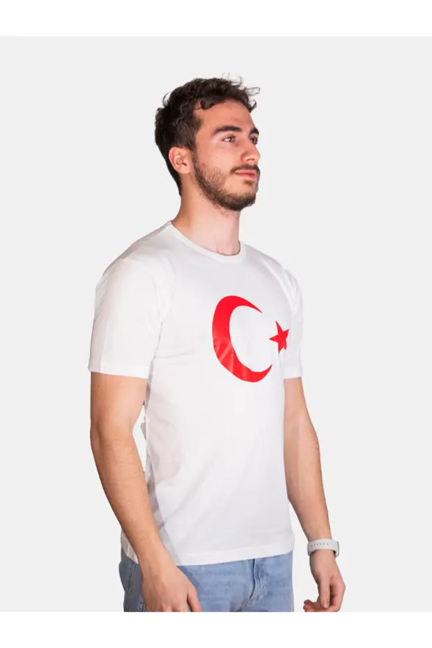 Baumwoll-T-Shirt mit Halbmond-Stern-Druck für Erwachsene zum 23. April