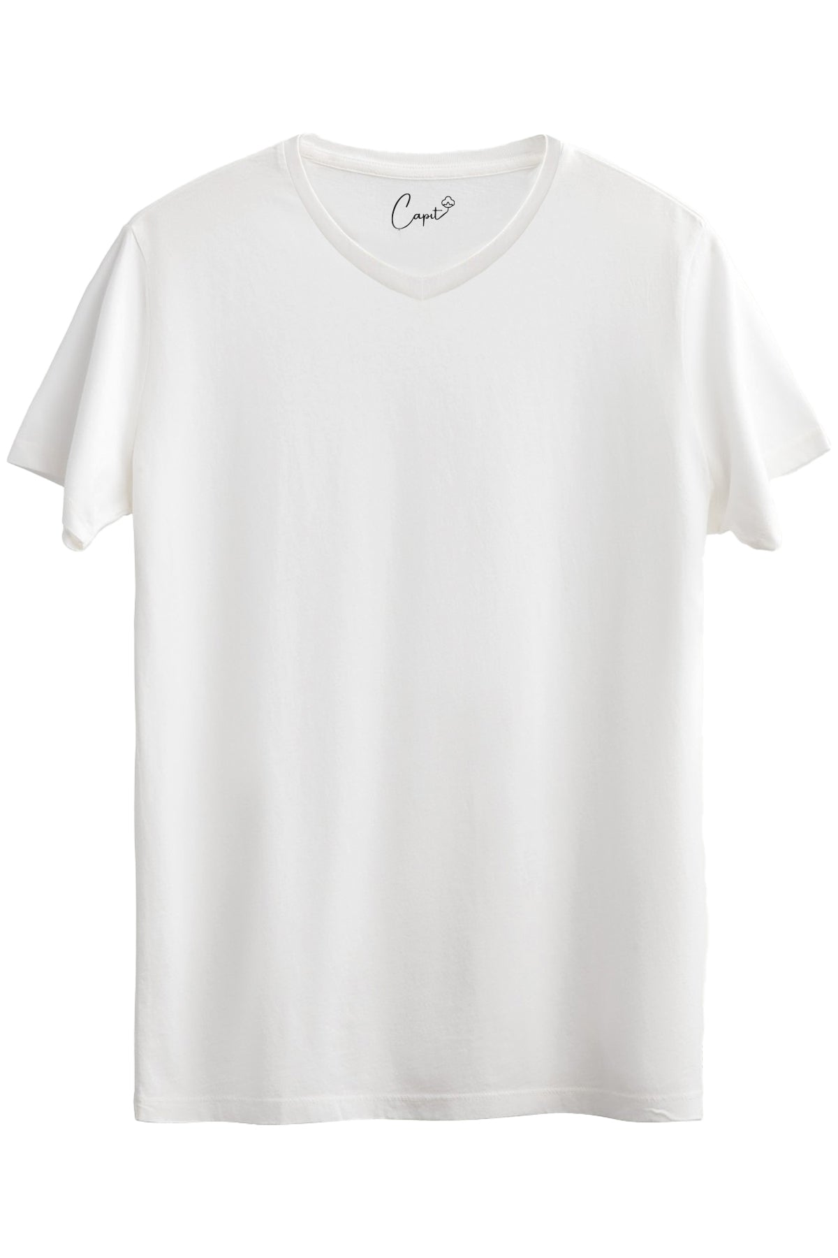 V Yaka Kısa Kollu Basic Beyaz Tişört