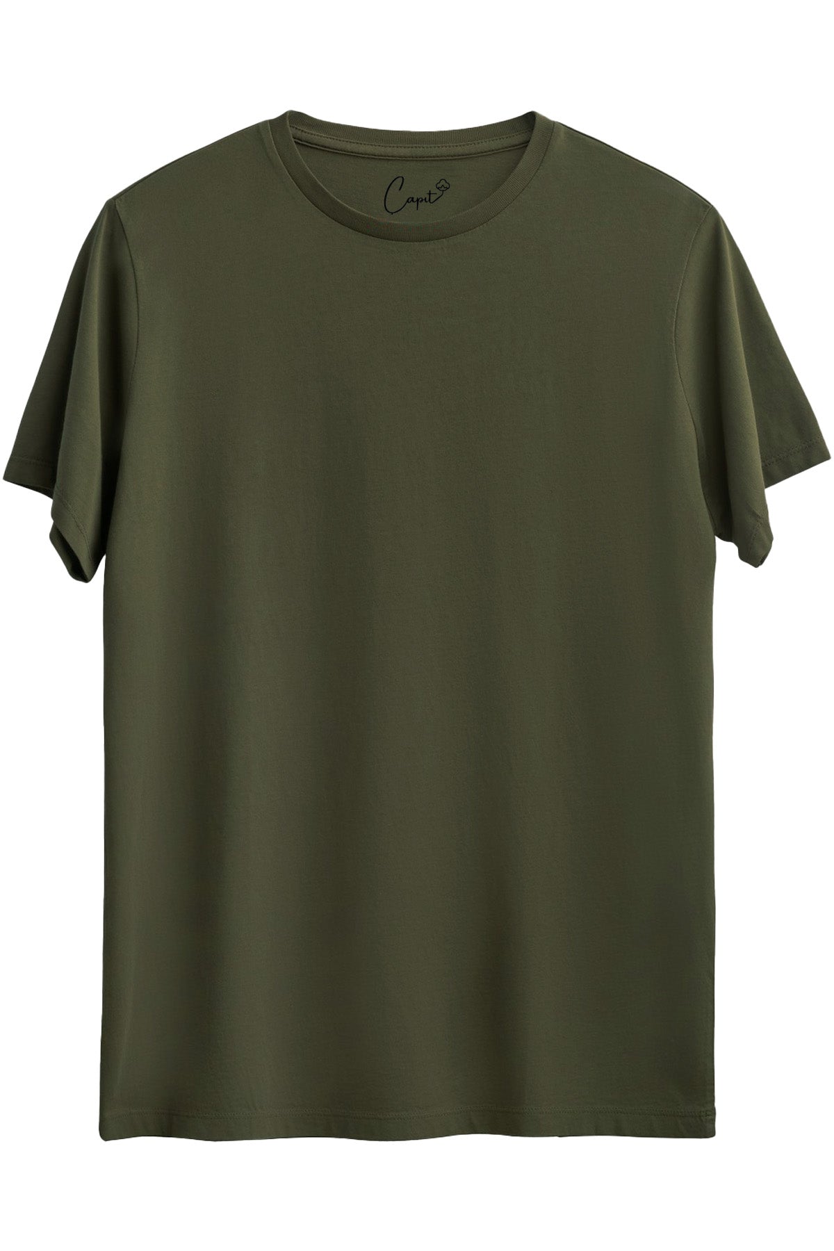 Sıfır Yaka Kısa Kollu Basic Haki Tişört