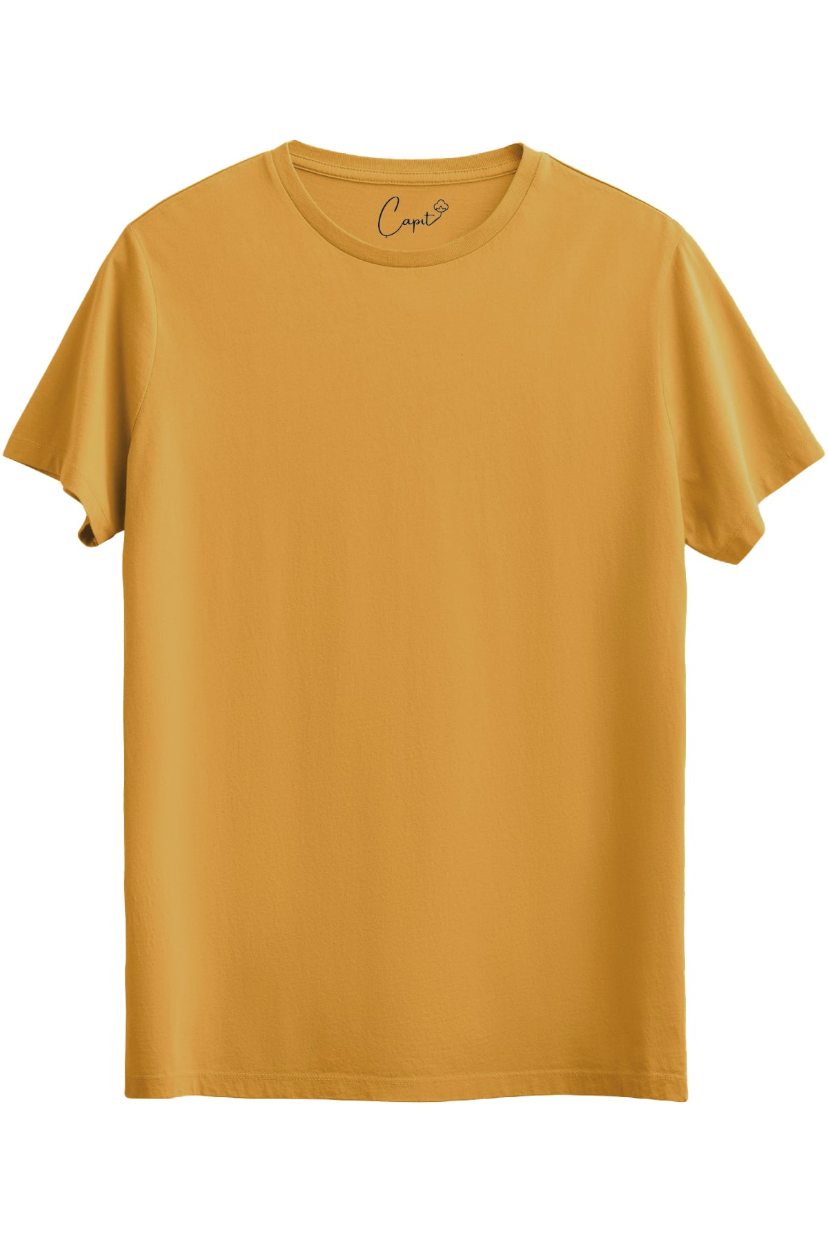 Sıfır Yaka Kısa Kollu Basic Hardal Tişört