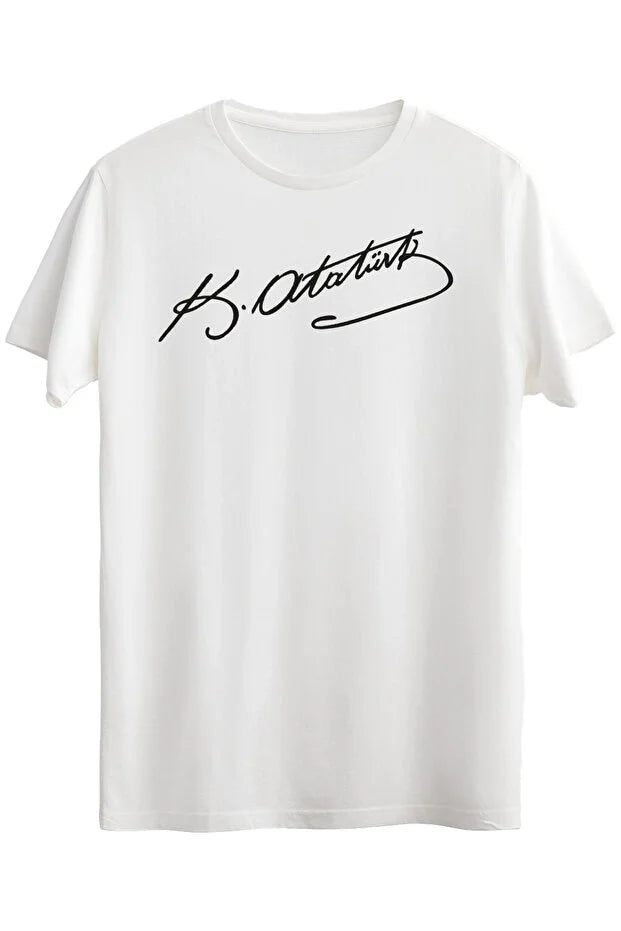 Baumwoll-T-Shirt mit Atatürk-Unterschriften-Print für Erwachsene, zum 23. April und 29. Oktober