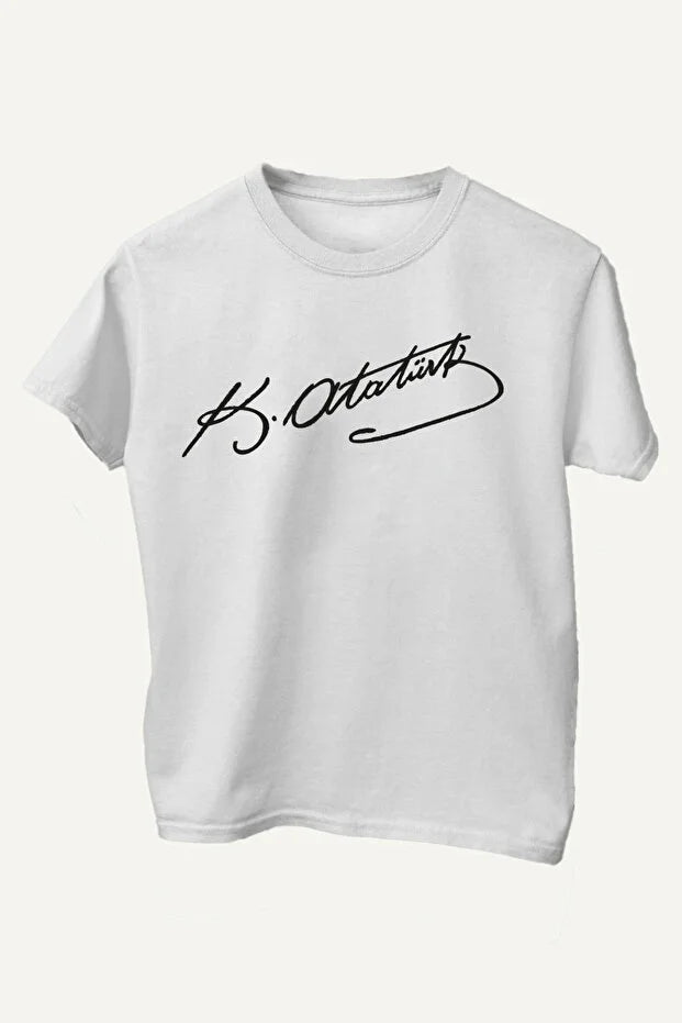 Pamuklu Atatürk İmza Baskılı 23 Nisan 29 Ekim Çocuk Tişörtü