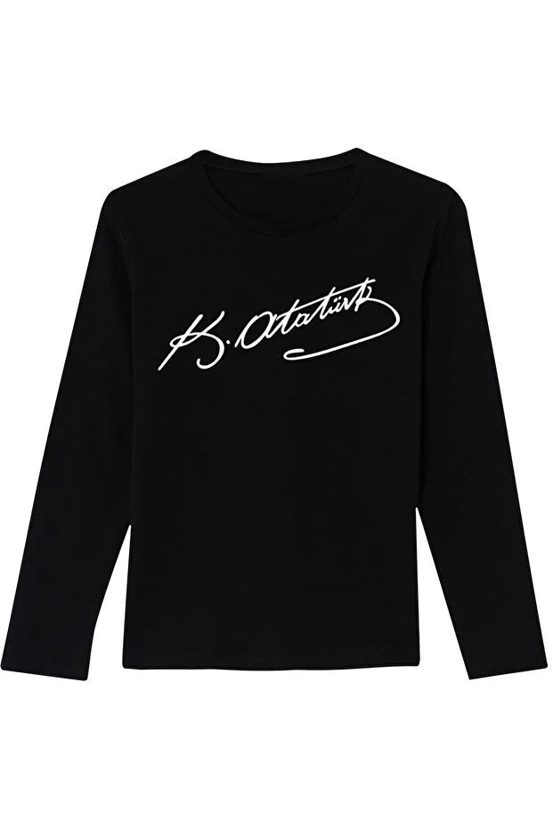 Pamuklu Uzun Kollu Atatürk İmza Baskılı 23 Nisan 29 Ekim Çocuk Tişörtü