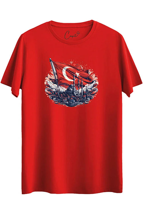 Cotton Istanbul Turkish Flag Printed National T-Shirt