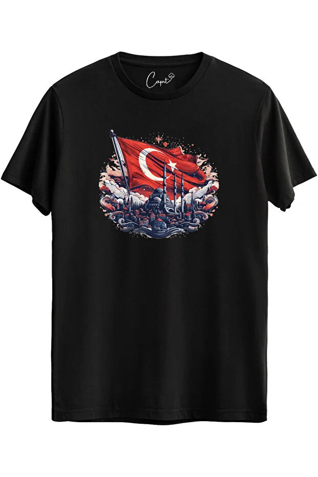 Baumwoll-T-Shirt mit türkischer Flagge von Istanbul