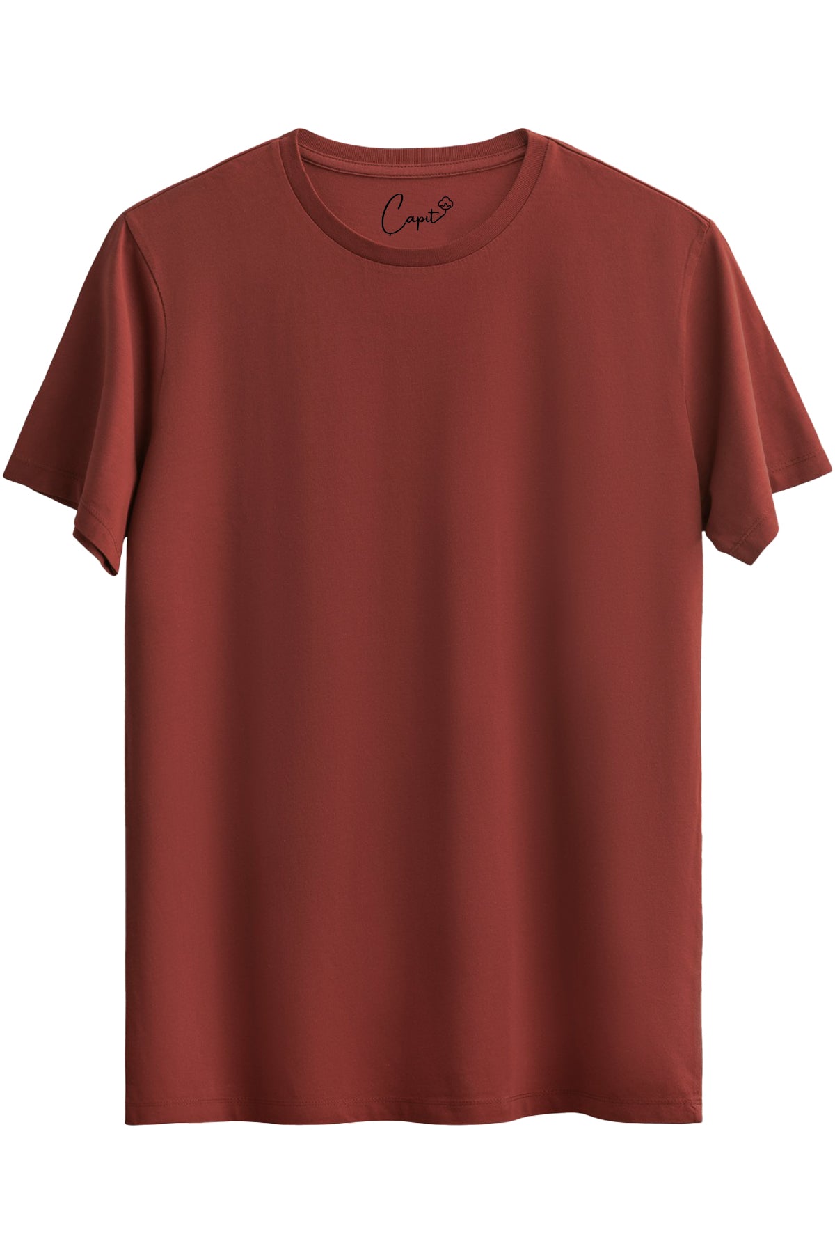 Sıfır Yaka Kısa Kollu Basic Kiremit Tişört