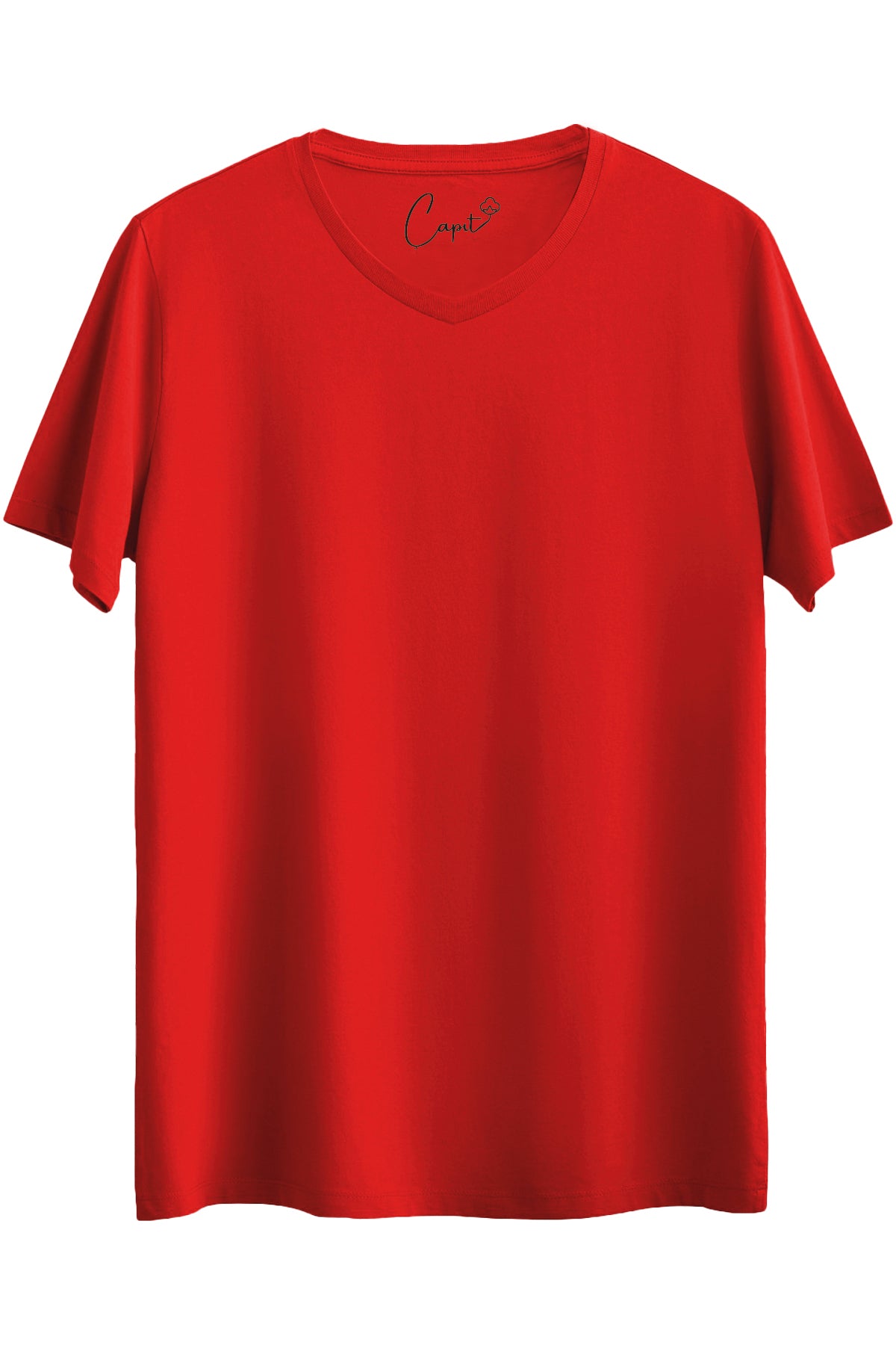 V Yaka Kısa Kollu Basic Kırmızı Tişört