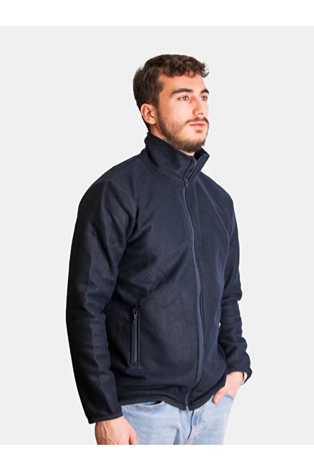 Unisex-Fleecejacke mit zwei Taschen in Marineblau