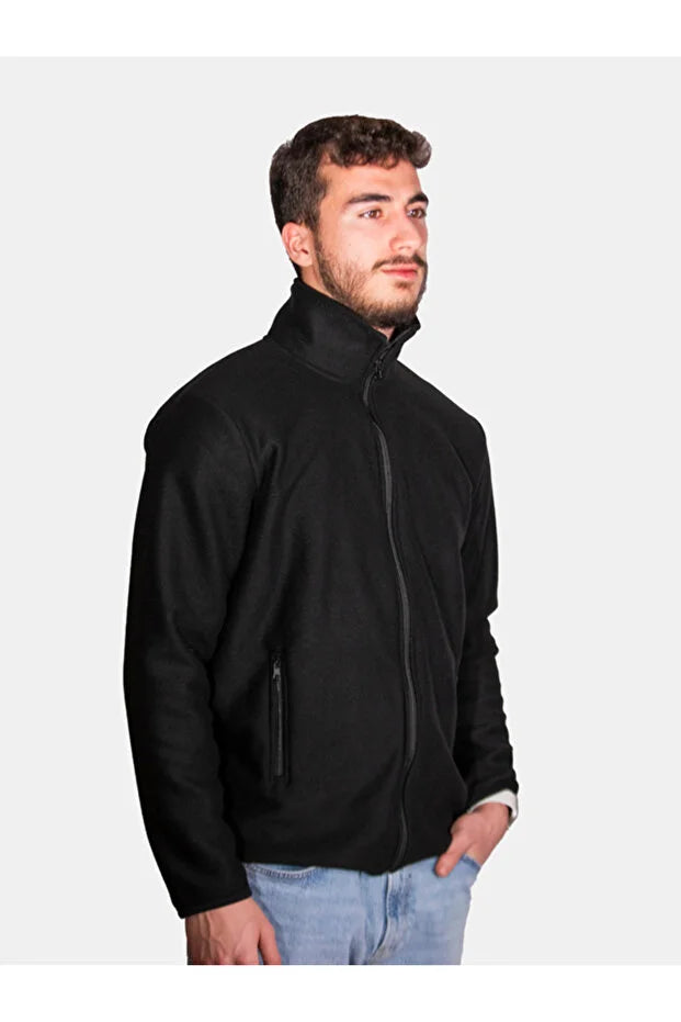 Unisex İki Cepli Siyah Polar Ceket