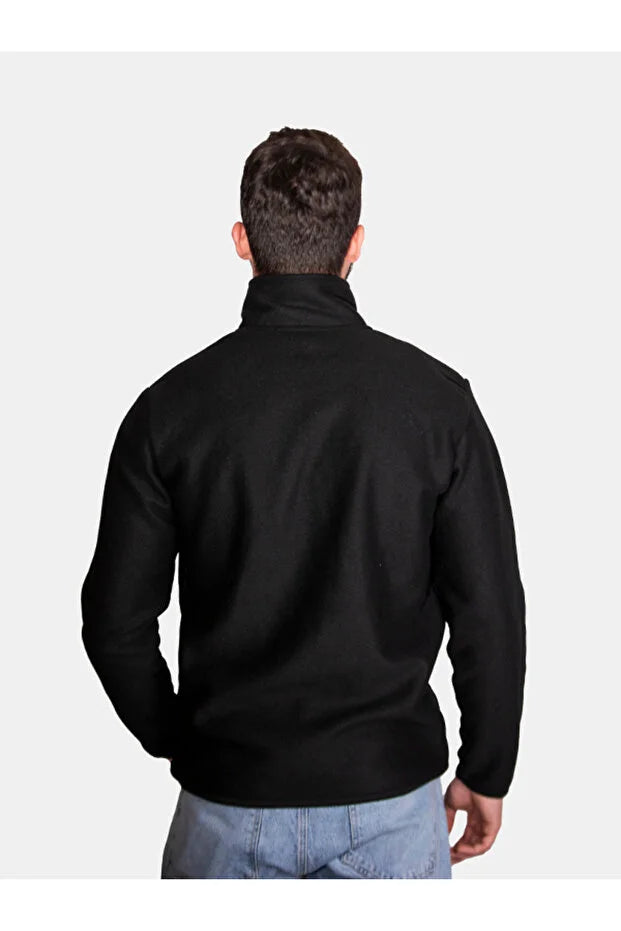 Unisex İki Cepli Siyah Polar Ceket
