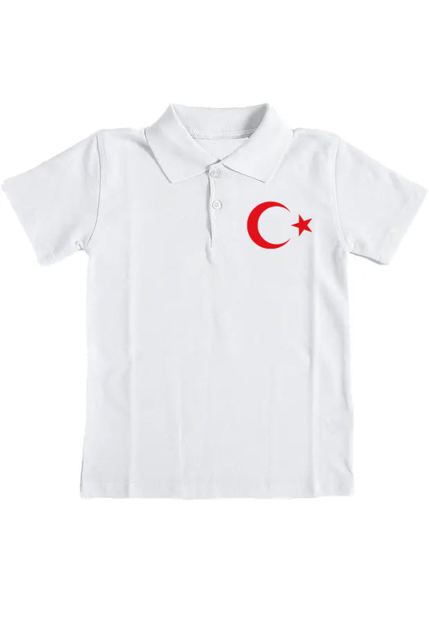 Pamuklu Polo Yaka Ay Yıldız Baskılı 23 Nisan 29 Ekim Çocuk Tişört