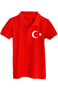 Pamuklu Polo Yaka Ay Yıldız Baskılı 23 Nisan 29 Ekim Çocuk Tişört