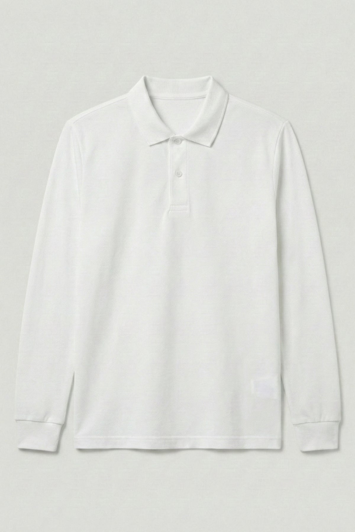Polo Yaka Uzun Kollu Beyaz Tişört