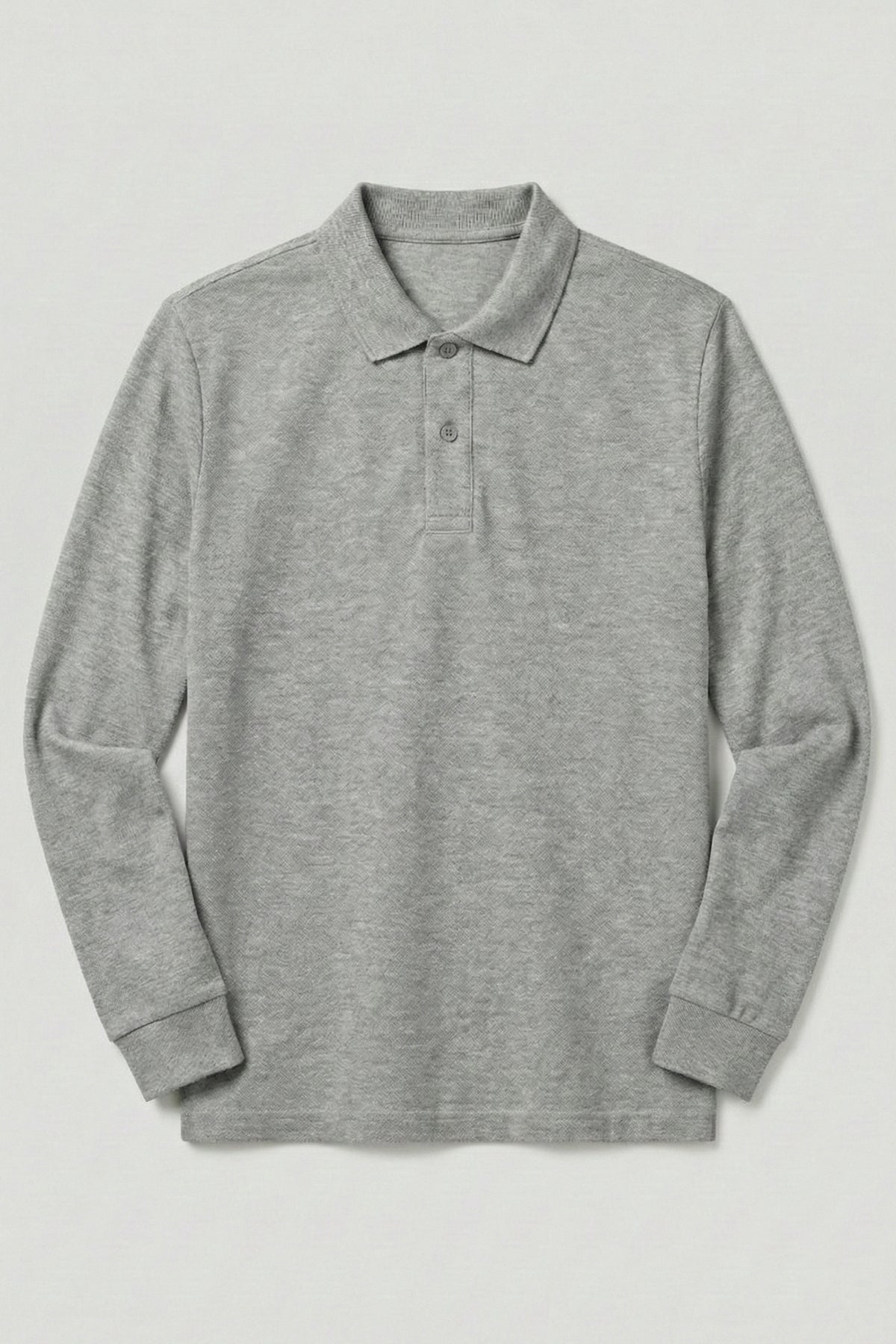 Polo Yaka Uzun Kollu Gri Melanj Tişört