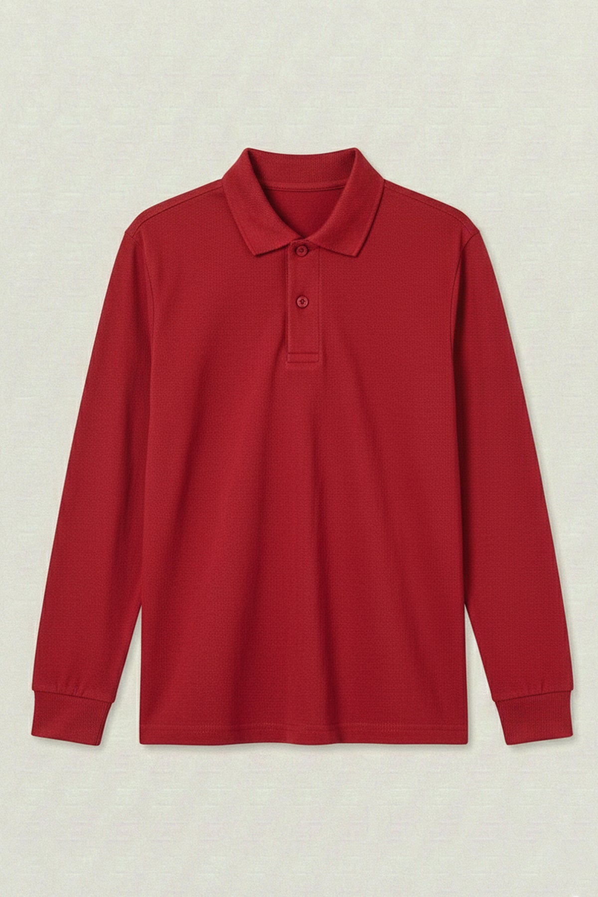 Polo Yaka Uzun Kollu Kırmızı Tişört