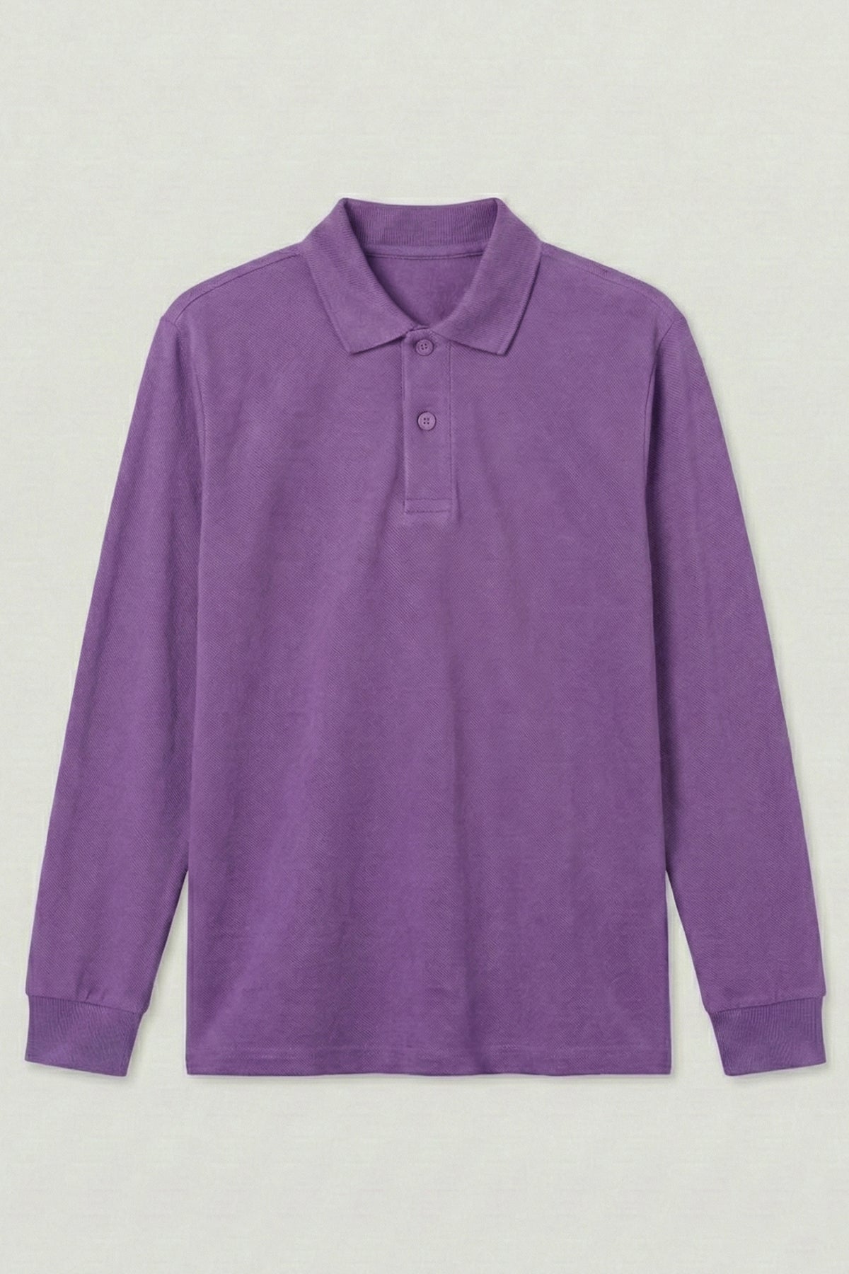Polo Yaka Uzun Kollu Lila Tişört