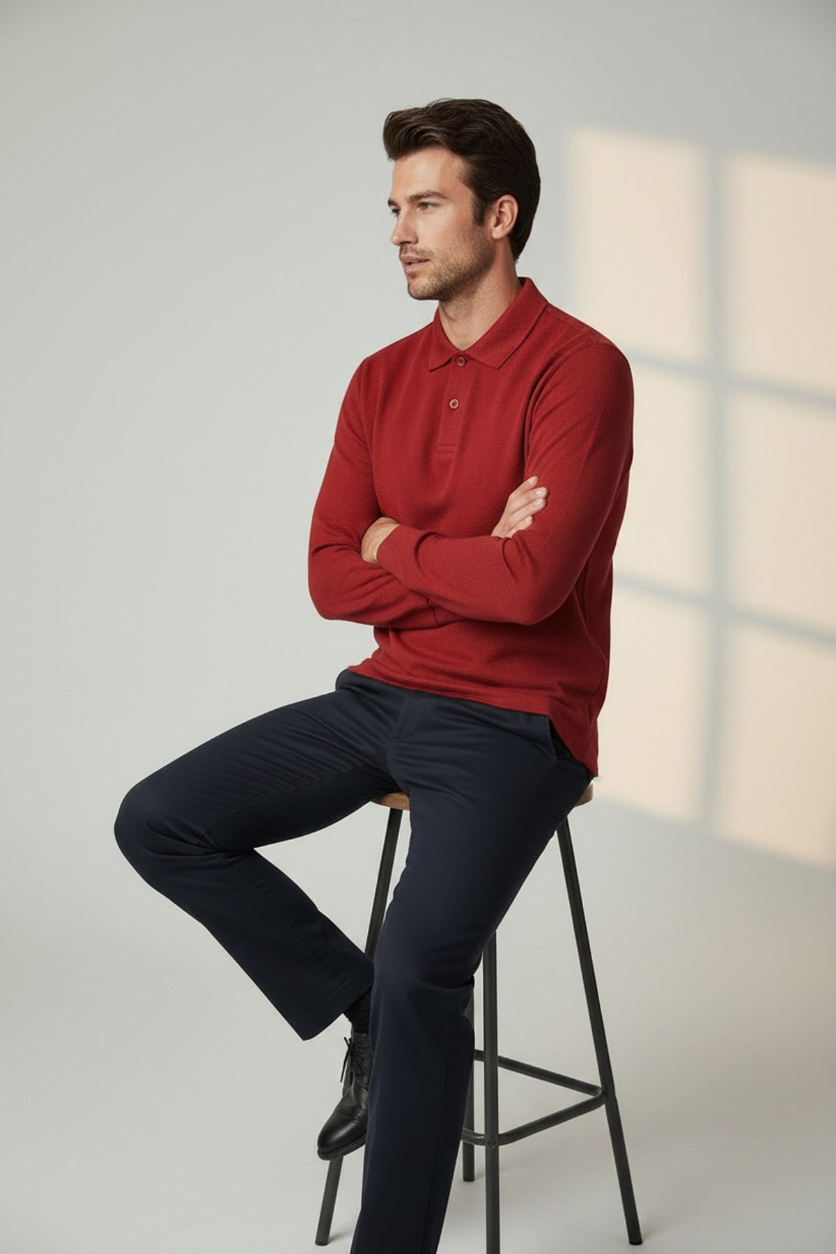 Polo Yaka Uzun Kollu Kırmızı Tişört