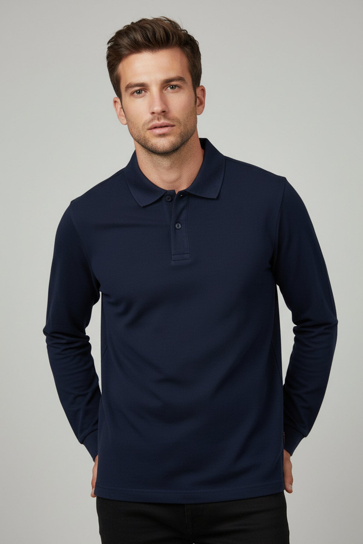 Polo Yaka Uzun Kollu Lacivert Tişört