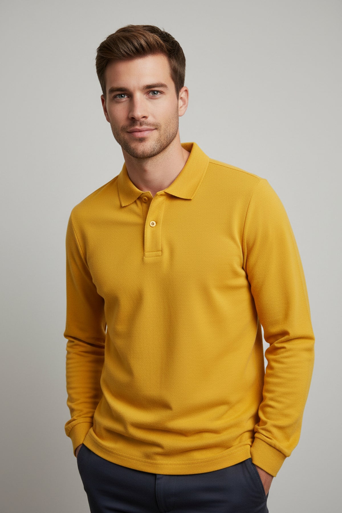 Polo Yaka Uzun Kollu Sarı Tişört