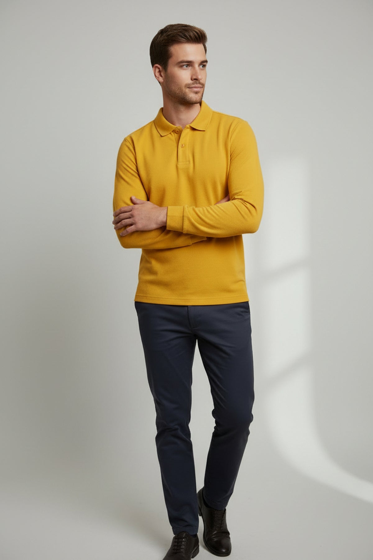 Polo Yaka Uzun Kollu Sarı Tişört