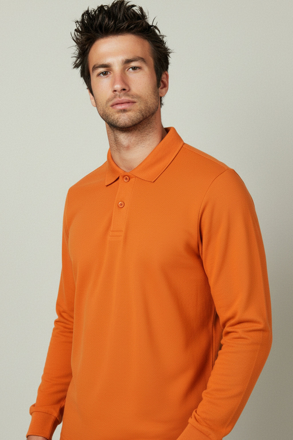 Polo Yaka Uzun Kollu Turuncu Tişört