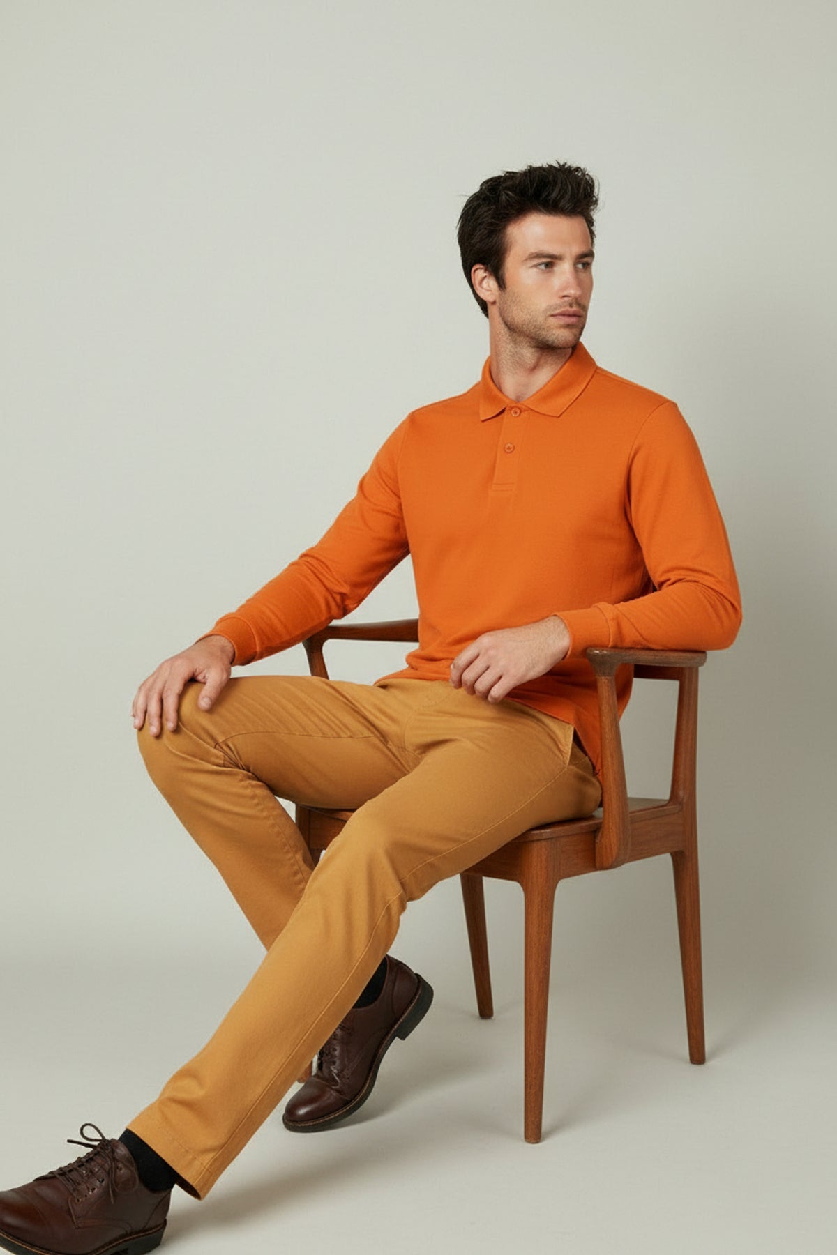 Polo Yaka Uzun Kollu Turuncu Tişört