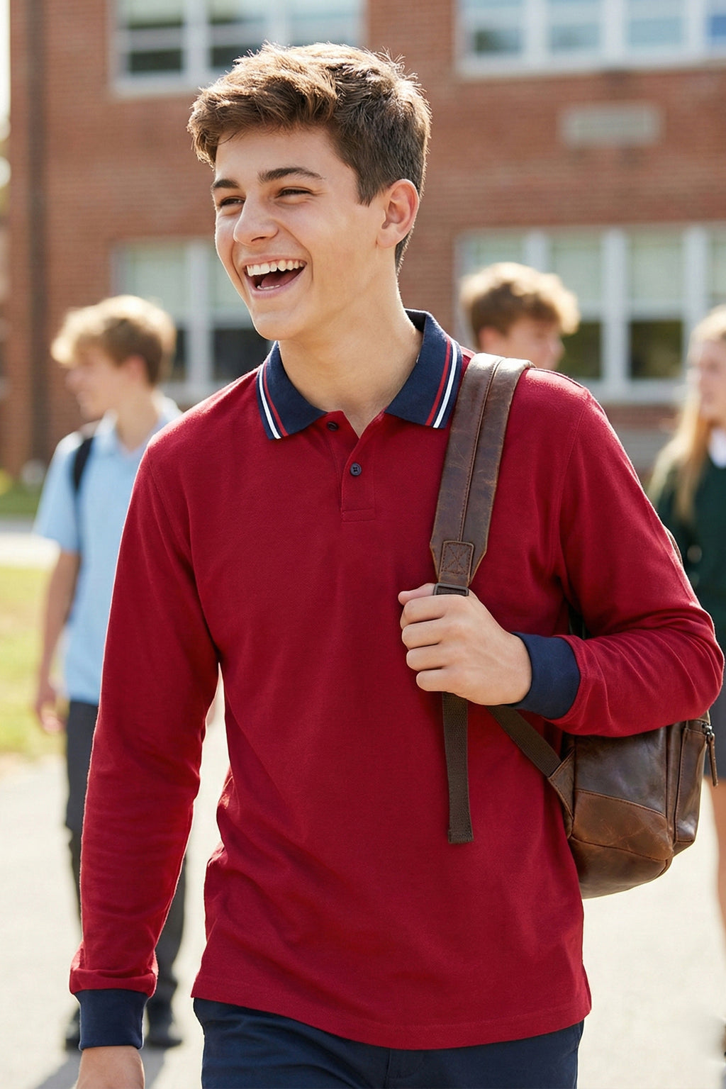 Polo Yaka Uzun Kollu Okul Tişörtü