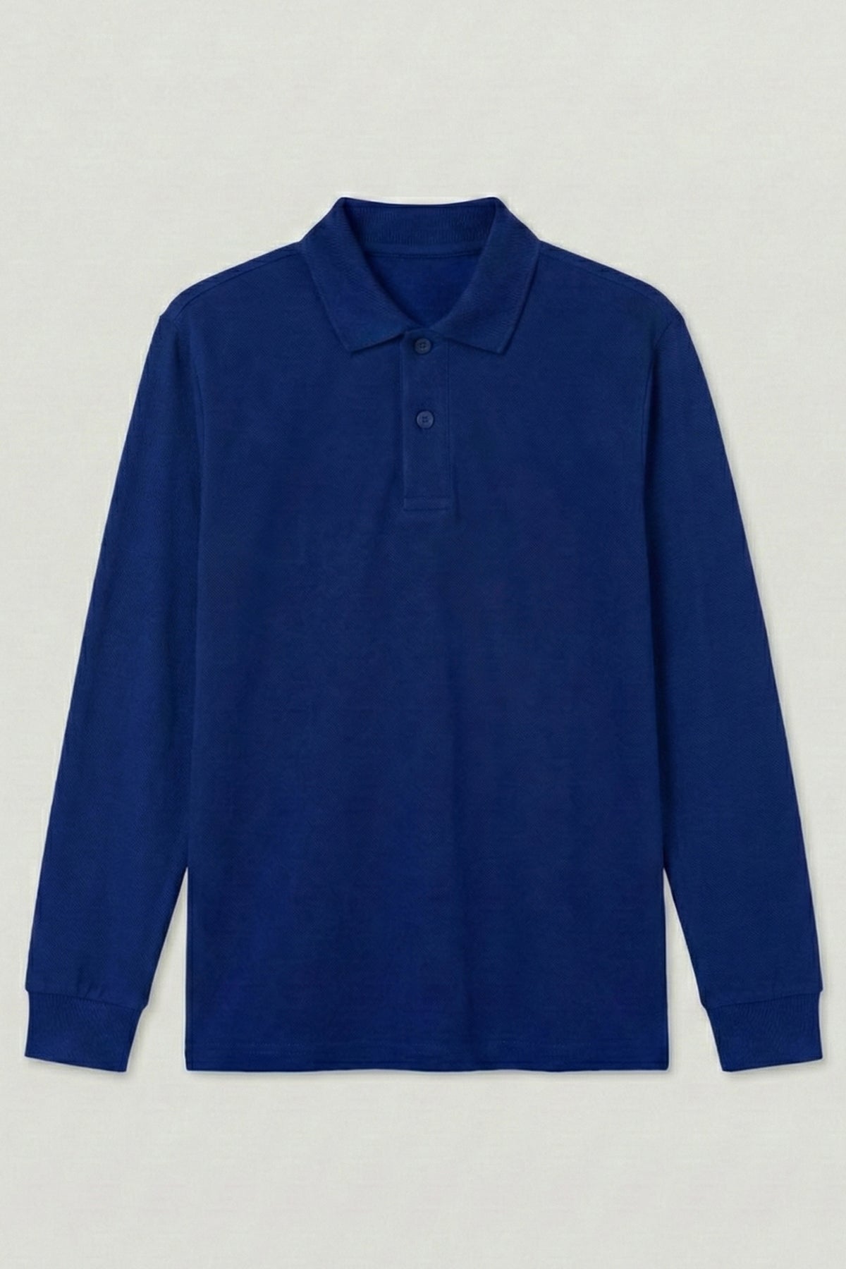 Polo Yaka Uzun Kollu Saks Mavi Tişört