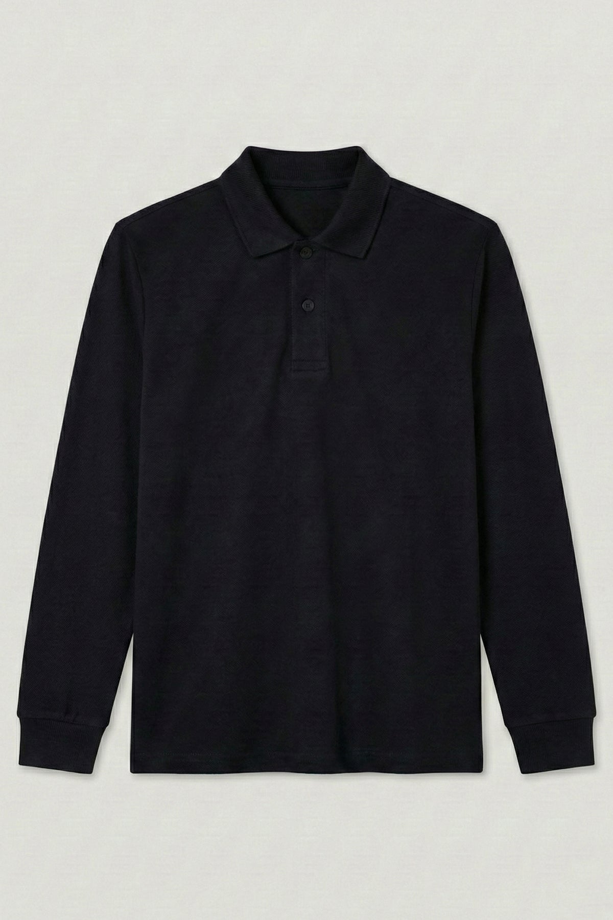 Polo Yaka Uzun Kollu Siyah Tişört