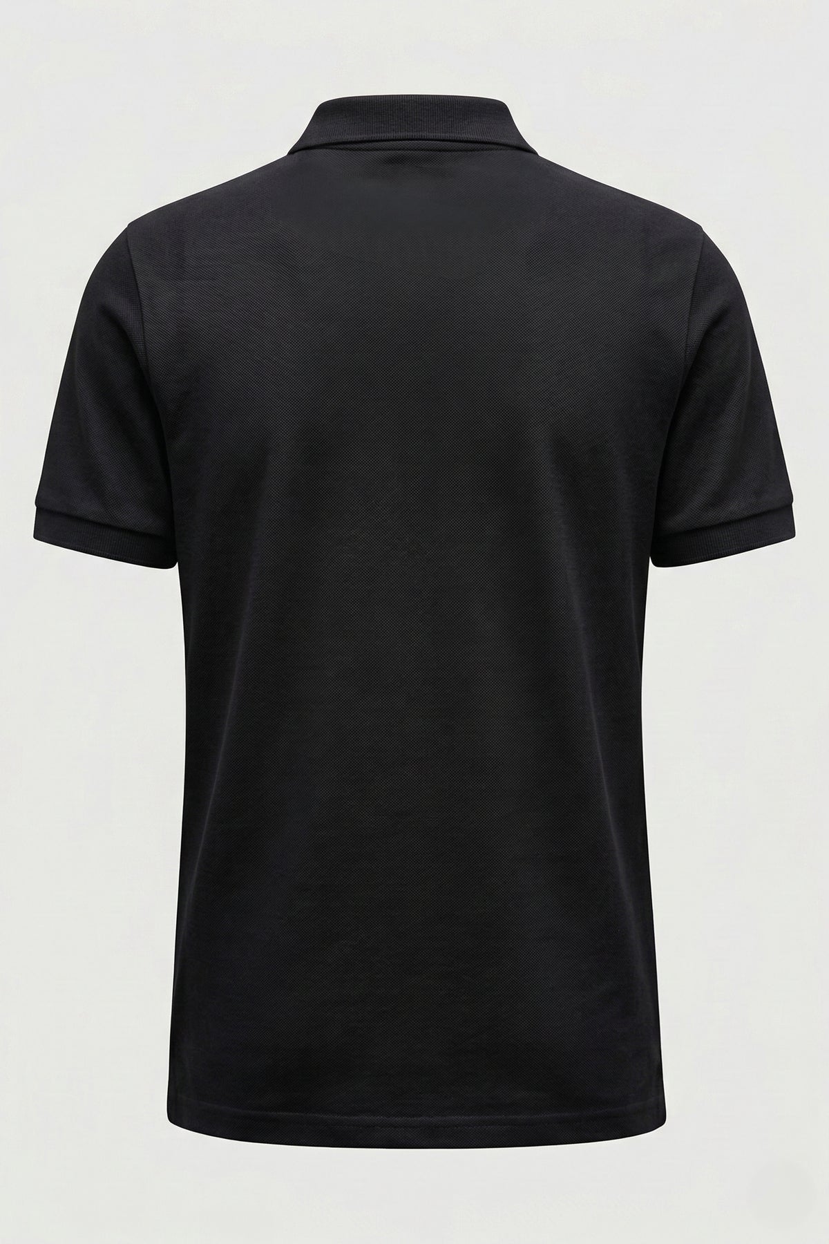 Polo Yaka Kısa Kollu Yarım Fermuarlı Siyah Tişört
