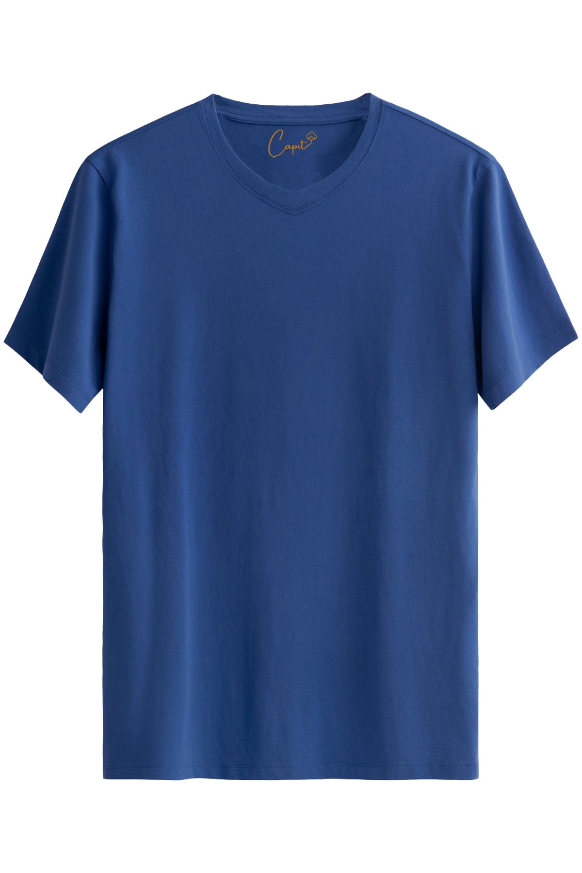 V Yaka Kısa Kollu Basic Saks Mavi Tişört