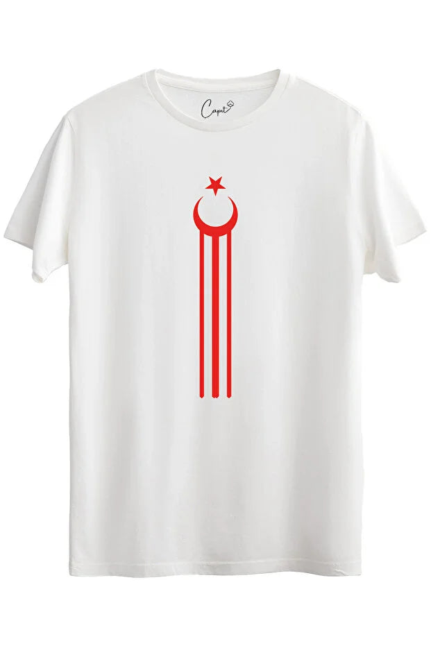 Baumwoll-T-Shirt mit drei Streifen und Halbmond-Stern-Aufdruck – National