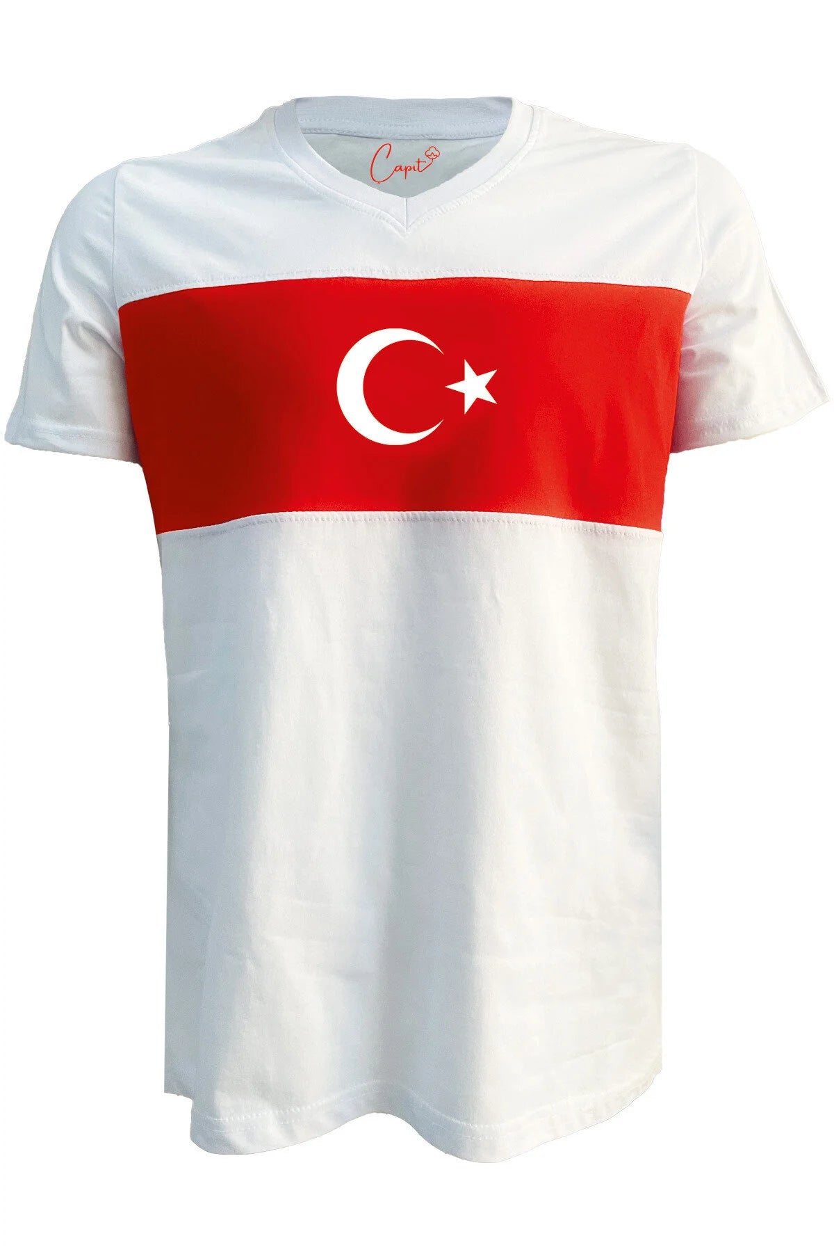 Pamuklu Standart Kesim Milli Takım Forması V Yaka Beyaz Tişört